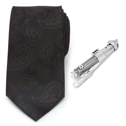 Star Wars Darth Vader LIGHTSABER Tie Clip and Black Paisley Tie – Choose the Dark Side Gift Set