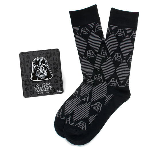 Star Wars Darth Vader Black Argyle Dress Socks and Lapel Pin Gift Set