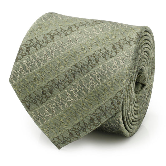 Star Wars Grogu Outline Striped Sage Green Tie