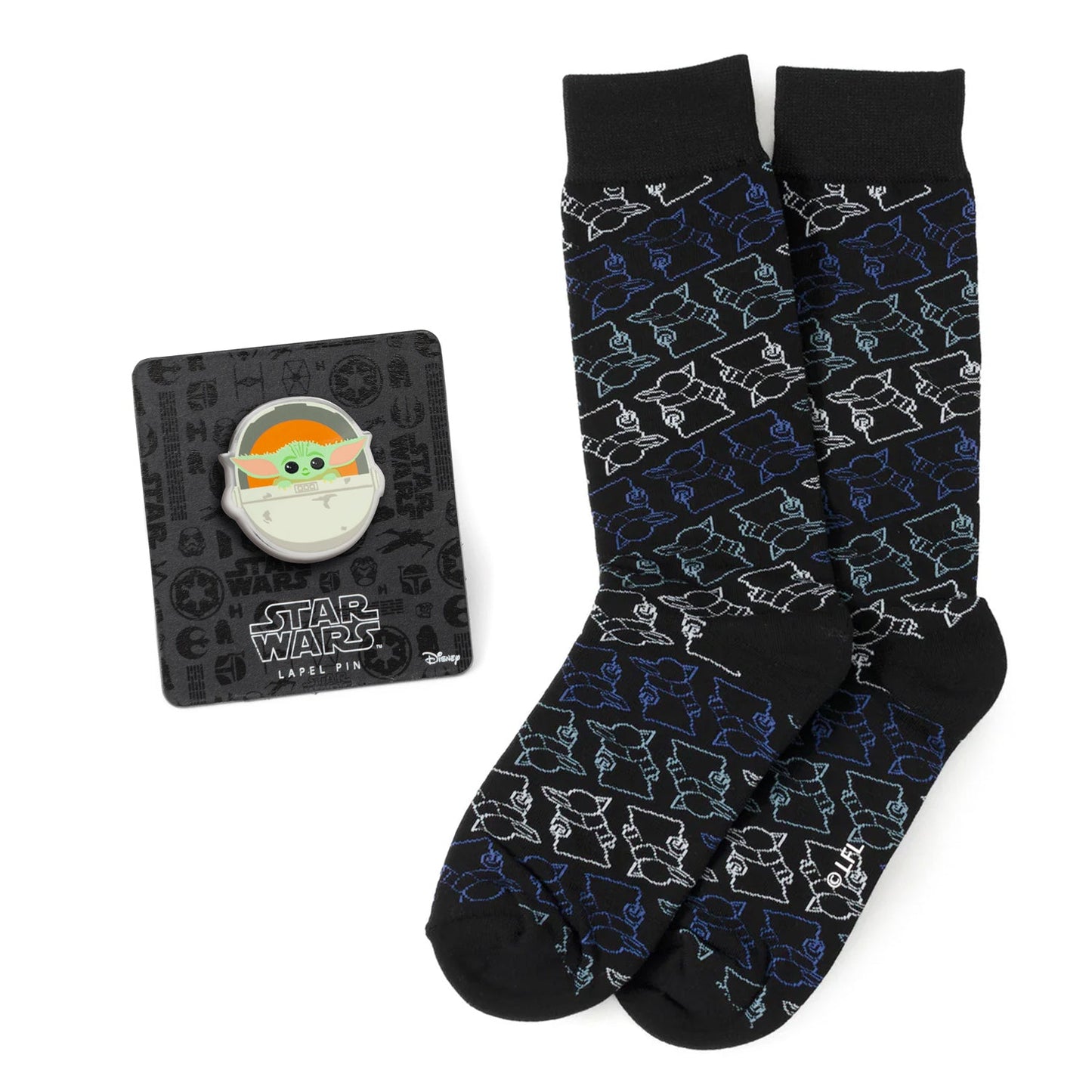 Star Wars Grogu Black Dress Socks and Lapel Pin Gift Set