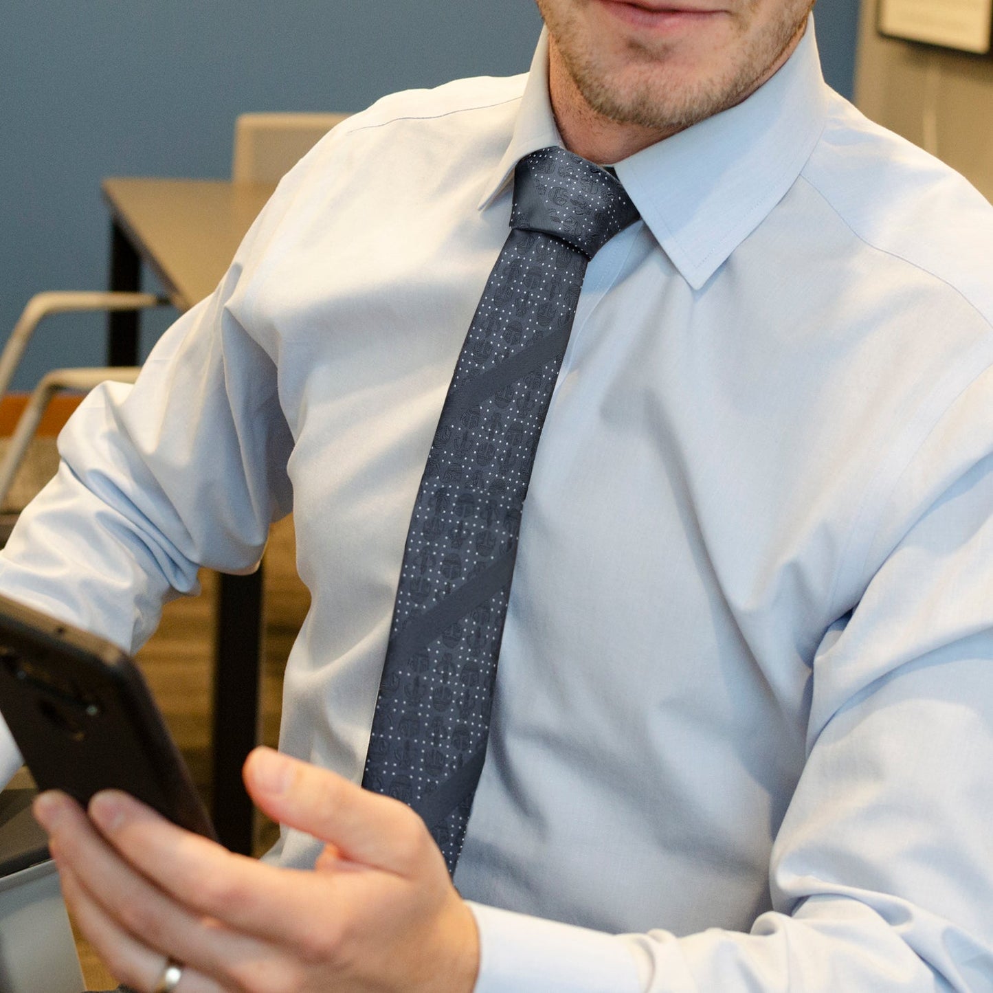 Star Wars Mandalorian Blue Dotted Striped Tie