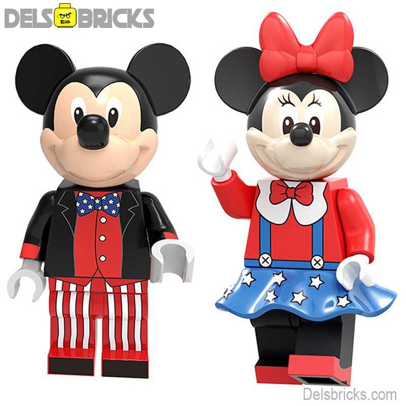 Disney Lego Custom Minifigure Set - Mickey & Minnie Mouse (Patriotic)