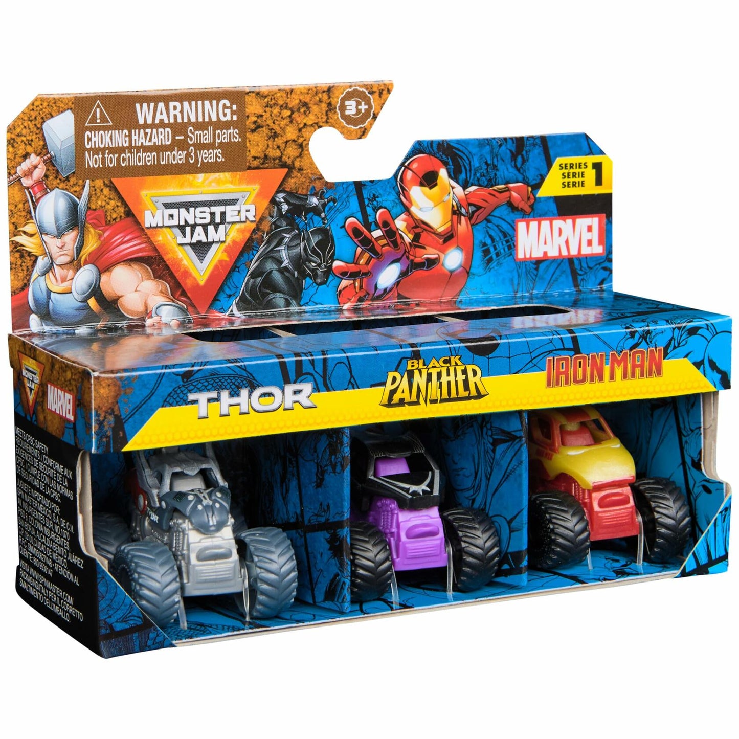 Marvel Monster Jam Mini Monster Truck 3-Pack - Thor Black Panther Iron Man