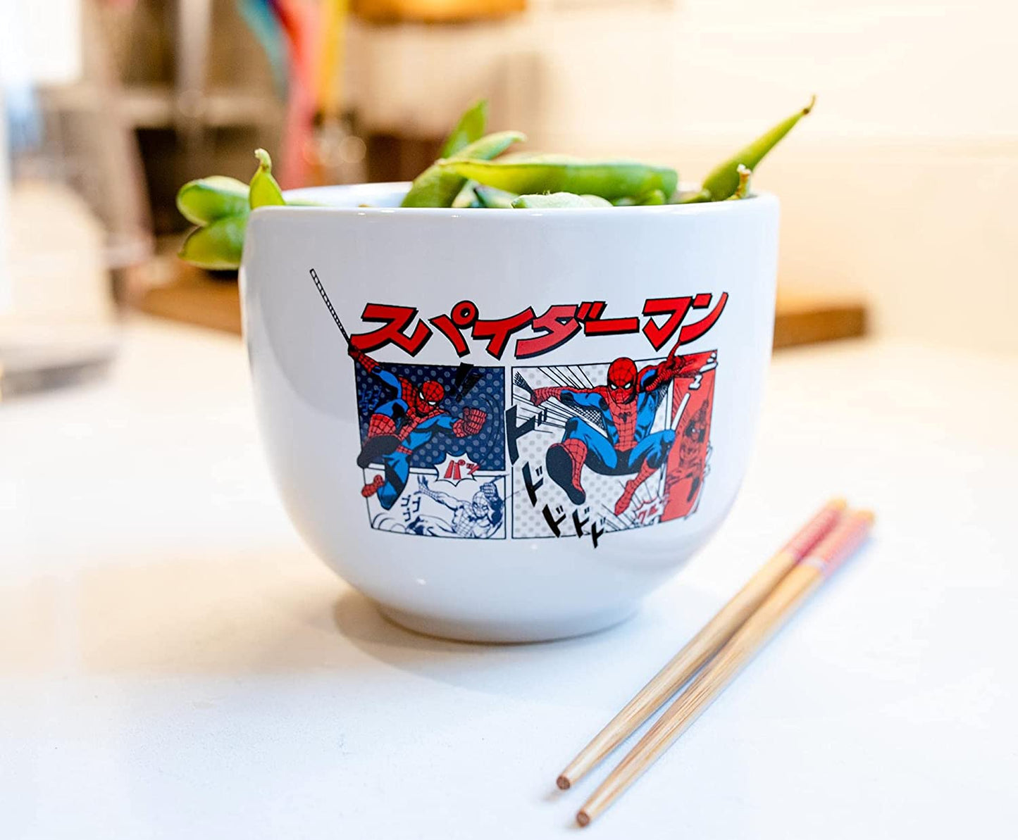 Marvel Spider-Man Kanji Manga Panels 5" Ceramic Bowl with Chopsticks