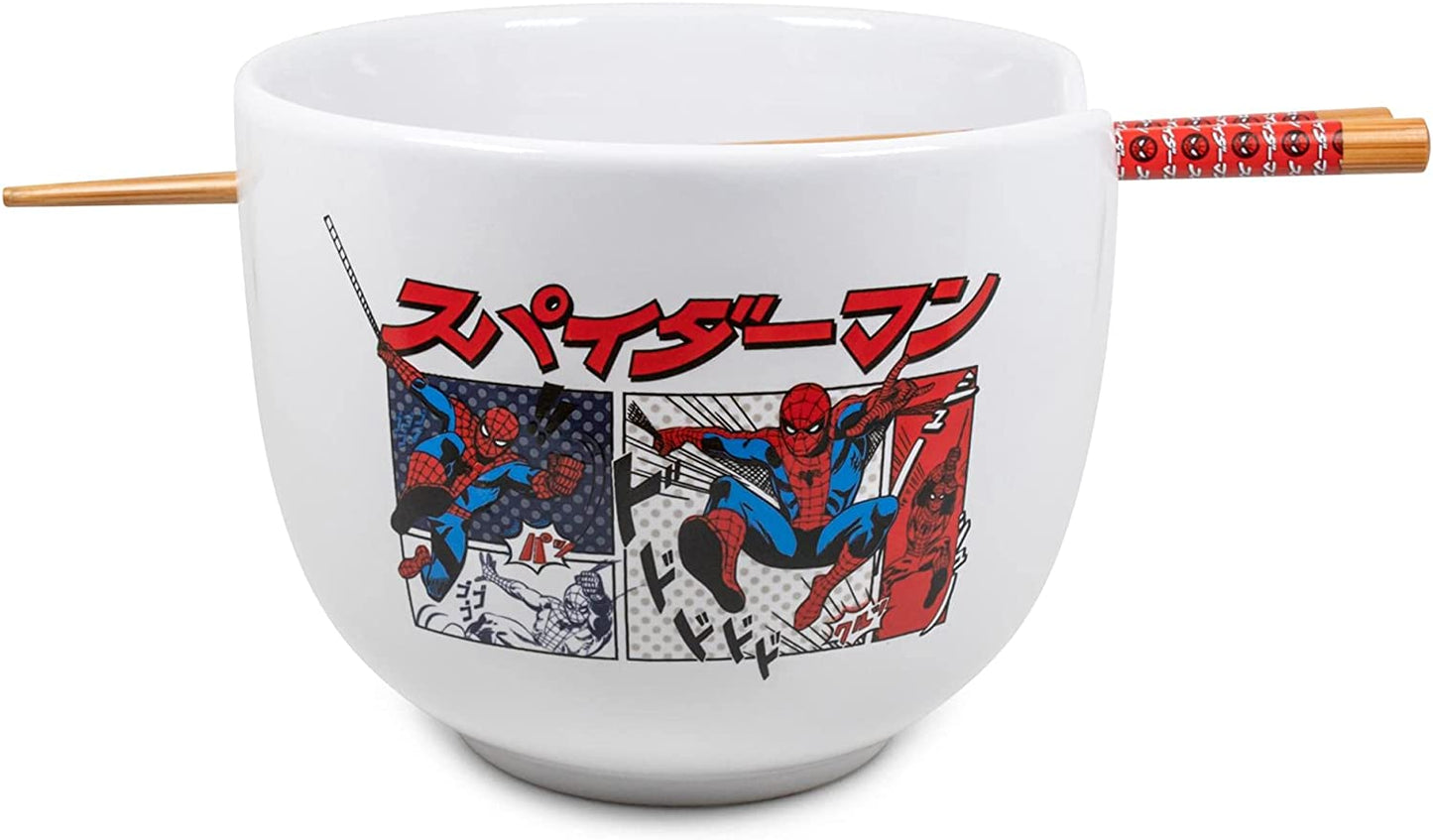 Marvel Spider-Man Kanji Manga Panels 5" Ceramic Bowl with Chopsticks