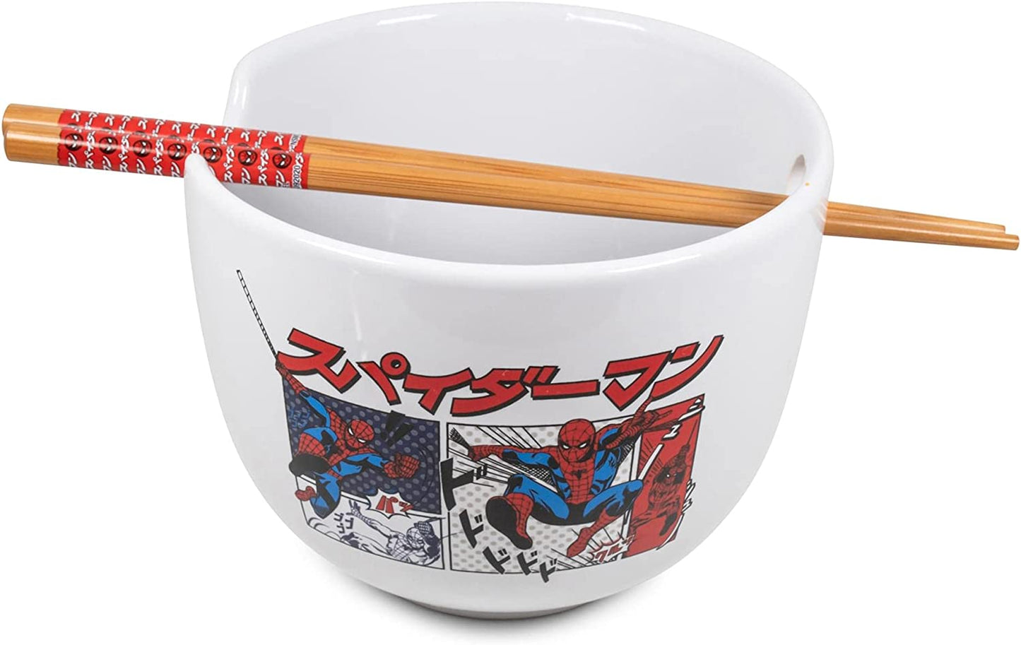 Marvel Spider-Man Kanji Manga Panels 5" Ceramic Bowl with Chopsticks