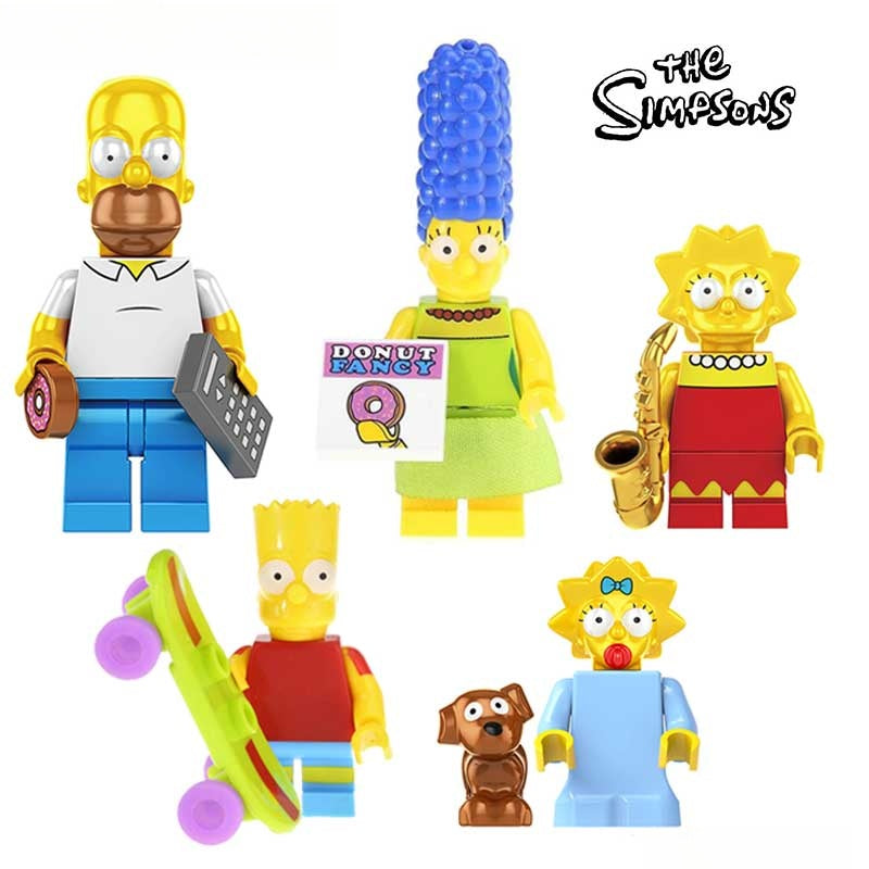 Simpsons Lego Custom Minifigure Set 1 - The Simpsons family of 5