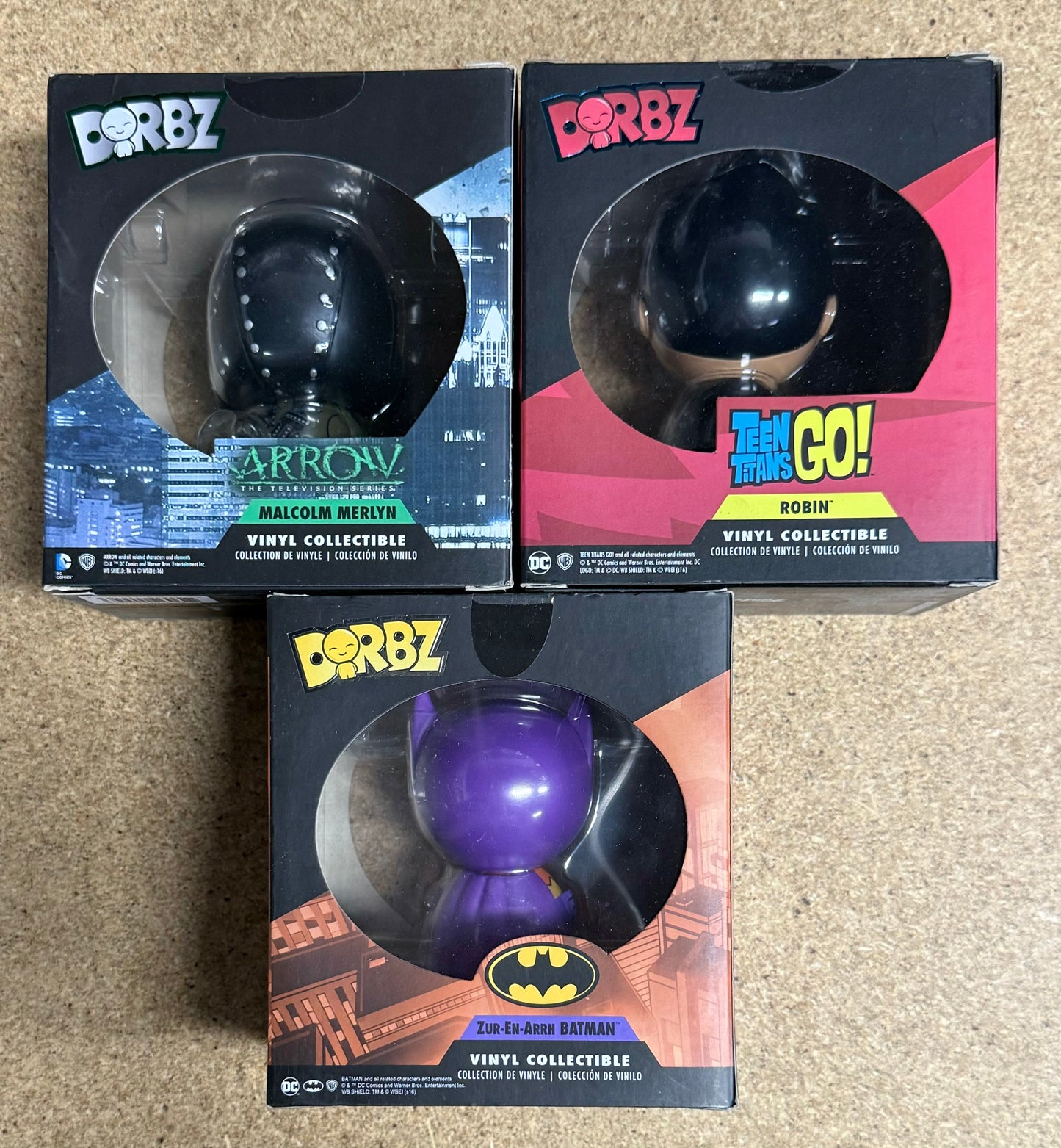 DC Funko Dorbz Set - Arrow Malcolm Merlyn, Robin & Zur-En-arrh Batman Exclusive Lot Of 3