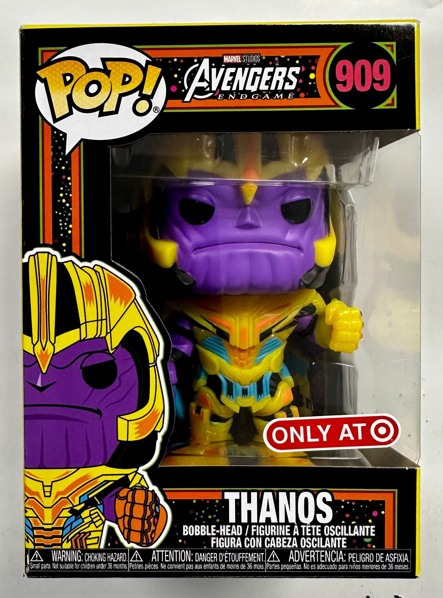 Marvel Funko Pop! - Thanos #909 Avengers Endgame Black Light Target 2022 Exclusive