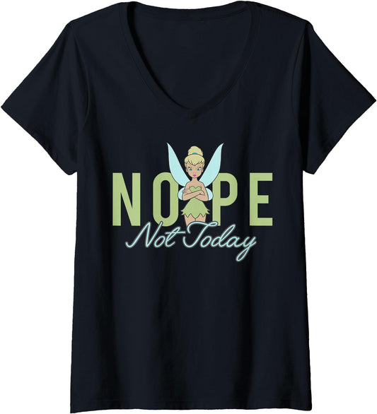 Disney Women's T-Shirt - Peter Pan Tinker Bell Nope Not Today V-Neck