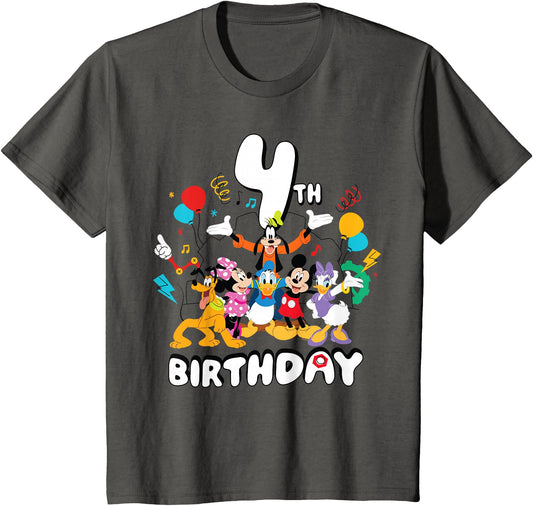 Disney Kids T-Shirt - Mickey & Friends Fourth 4th Birthday Party Gift