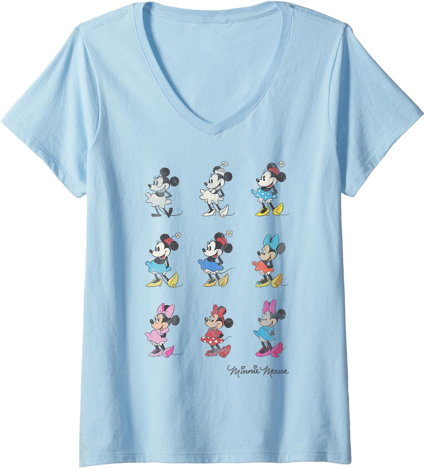Disney Women's T-Shirt - Disney Mickey And Friends Minnie Mouse Through The Years V-Neck