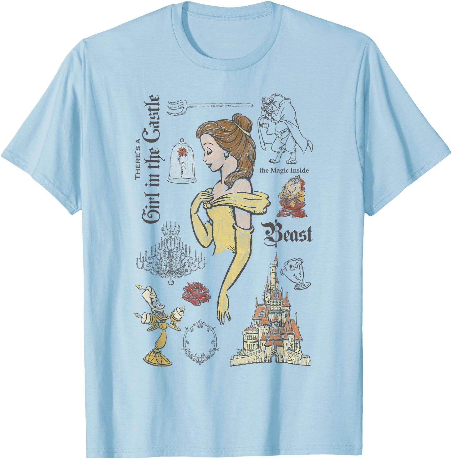 Disney T-Shirt - Beauty And The Beast Characters Sketched