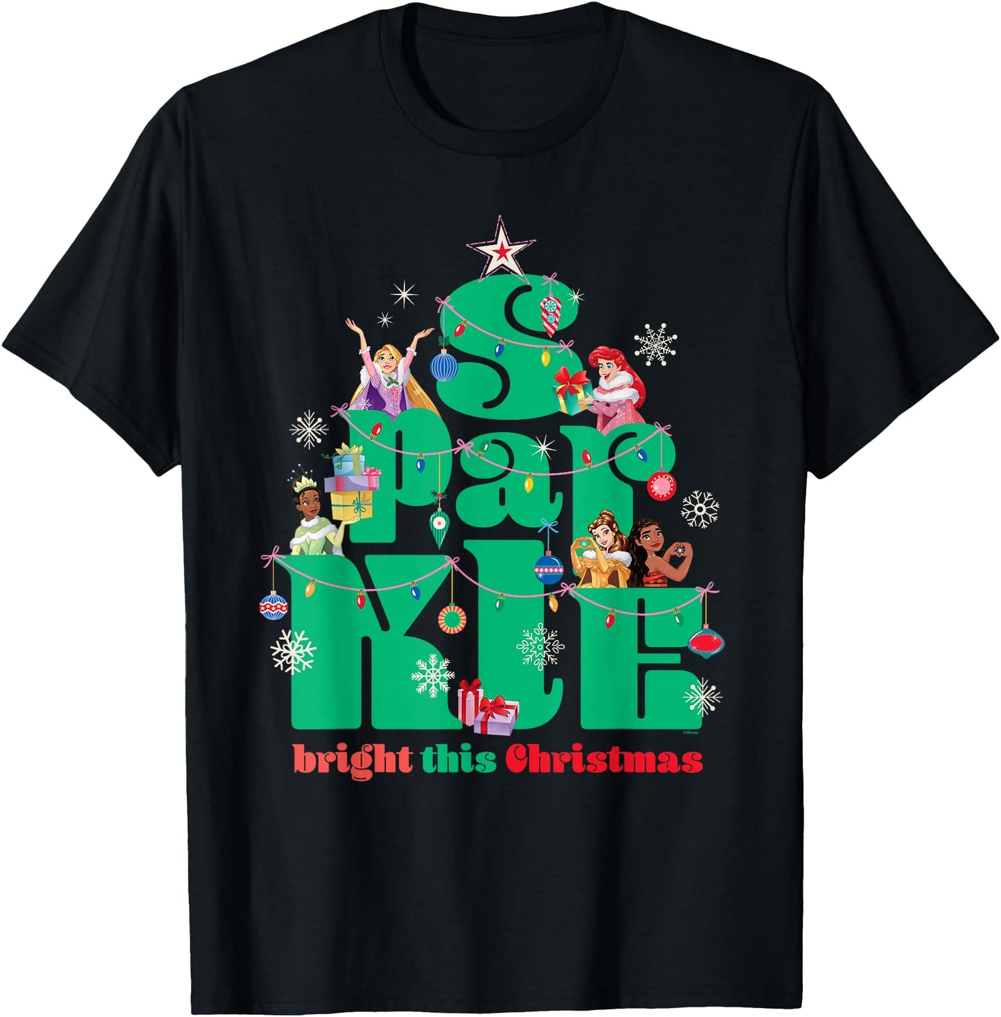 Disney Princess T-Shirt - Sparkle Bright This Christmas Winter Holiday