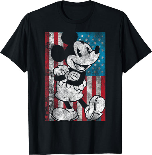 Disney T-Shirt - Mickey And Friends 4th Of July Vintage Flag Portrait