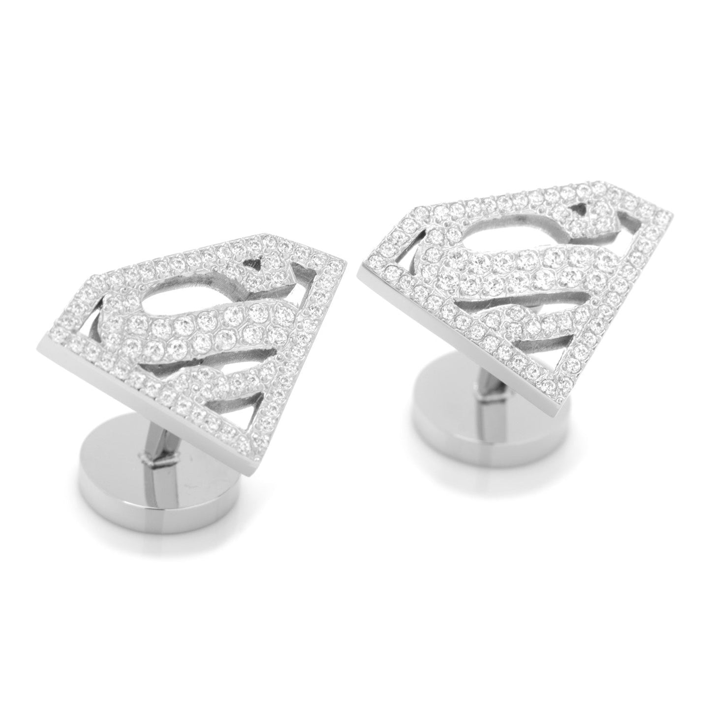 Superman Stainless Steel White Pave Crystal Cufflinks