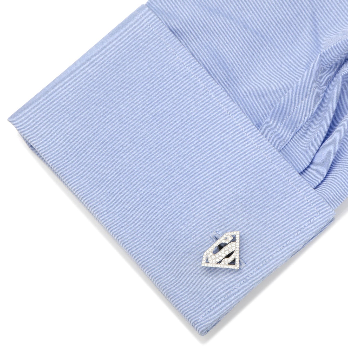 Superman Stainless Steel White Pave Crystal Cufflinks