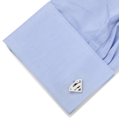 Superman Stainless Steel White Pave Crystal Cufflinks