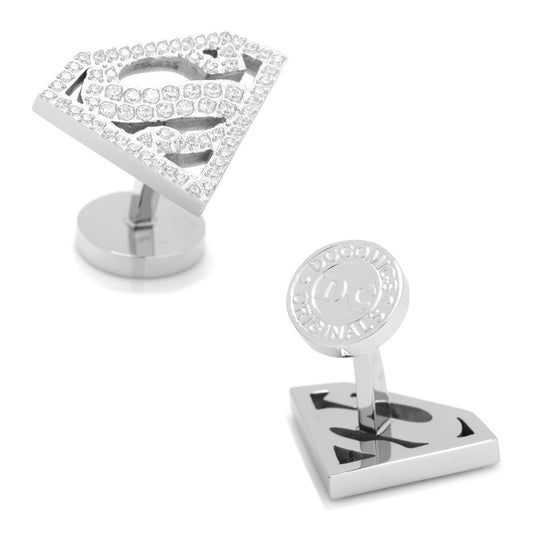 Superman Stainless Steel White Pave Crystal Cufflinks