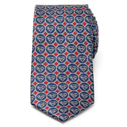 Superman Shield Motif Gray Men's Tie