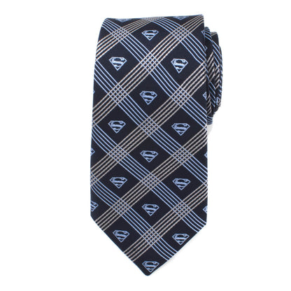 Superman Shield Navy Plaid Mens Tie
