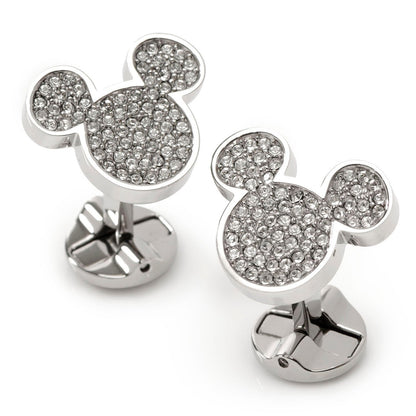 Disney Mickey Mouse Stainless Steel White Pave Crystal Cufflinks