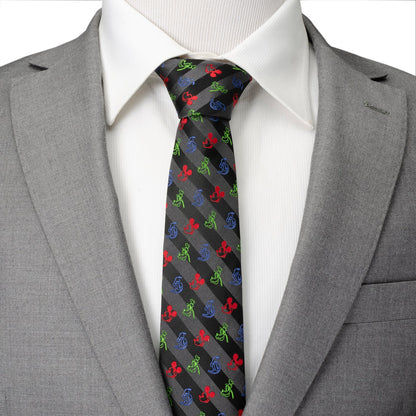 Disney Mickey and Friends Multi Black Stripe Men's Tie