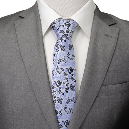 Disney Mickey Mouse Floral Silhouette Blue and White Tie
