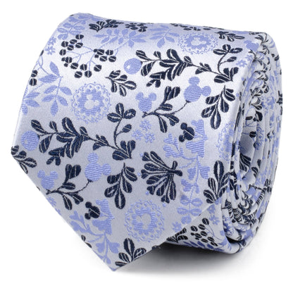 Disney Mickey Mouse Floral Silhouette Blue and White Tie