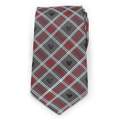 Disney Mickey Mouse Holiday Gray Plaid Silk Men's Tie