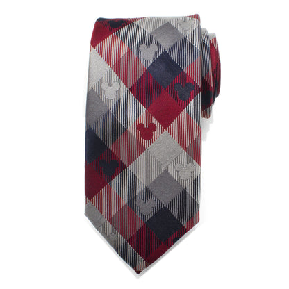 Disney Mickey Mouse Red and Blue Plaid Men's Tie