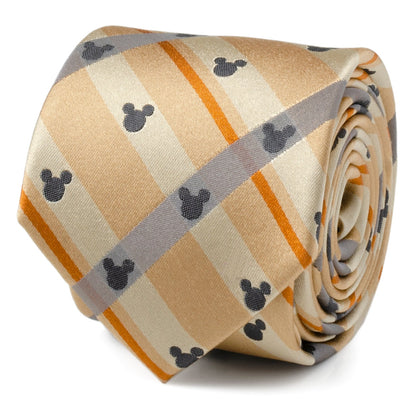 Disney Mickey Mouse Silhouette Tan Plaid Tie