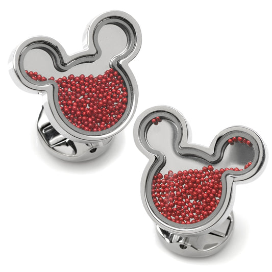 Disney Mickey Mouse Silhouette Red Caviar Bead Cufflinks