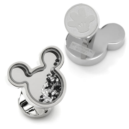 Disney Mickey Mouse Silhouette Floating B/W Crystal Stainless Steel Cufflinks