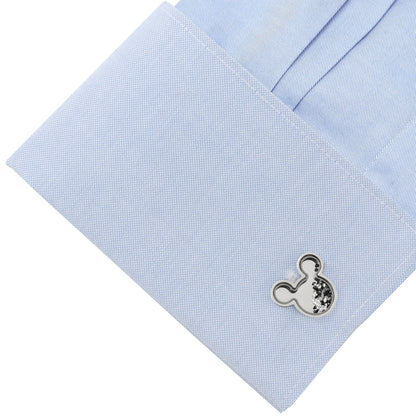 Disney Mickey Mouse Silhouette Floating B/W Crystal Stainless Steel Cufflinks