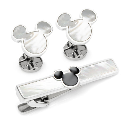 Disney Mickey Mouse Mother of Pearl Cufflinks and Tie Clip Gift Set