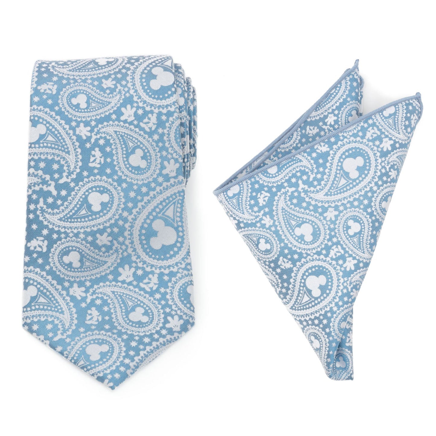 Disney Mickey Mouse Teal Paisley Necktie and Pocket Square Gift Set
