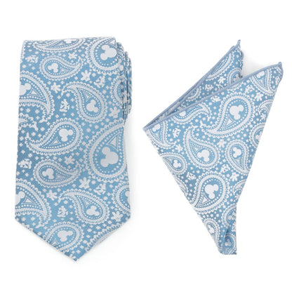 Disney Mickey Mouse Teal Paisley Necktie and Pocket Square Gift Set