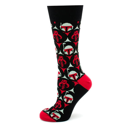 Star Wars Boba Fett and Mythosaur Black and Red Dress Socks and Crest Lapel Pin Gift Set