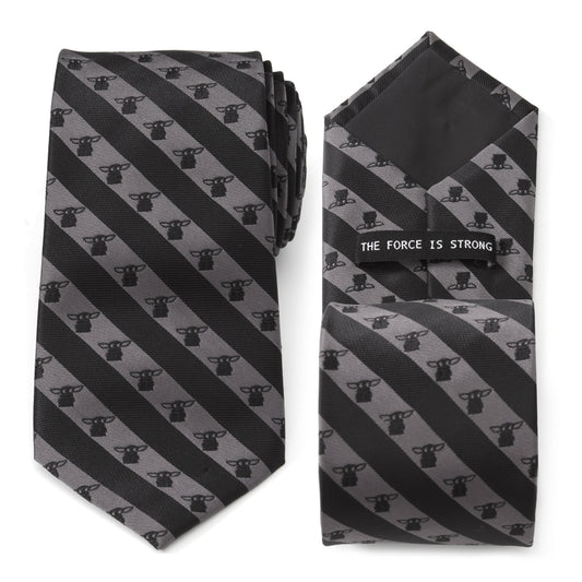 Star Wars Grogu Black and Gray Striped Tie