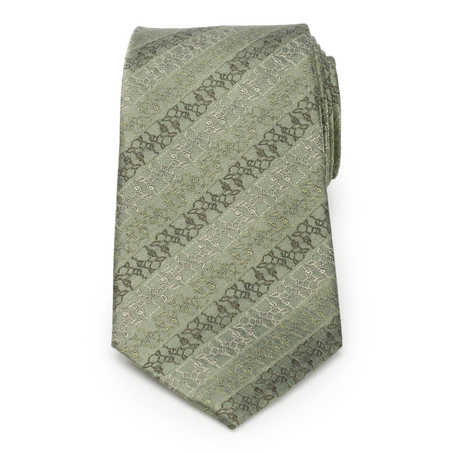 Star Wars Grogu Outline Striped Sage Green Tie