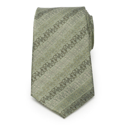Star Wars Grogu Outline Striped Sage Green Tie