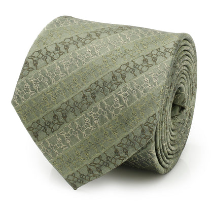 Star Wars Grogu Outline Striped Sage Green Tie