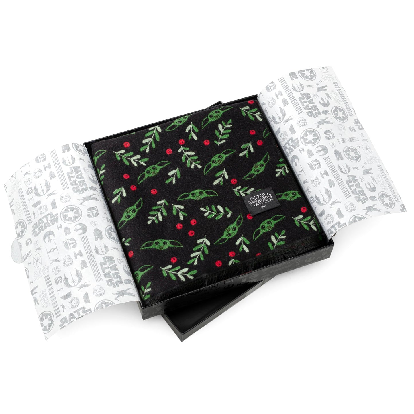 Star Wars Grogu Holiday Black and Green Scarf