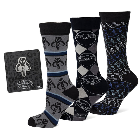 Star Wars Mandalorian 3-Pack Dress Sock and Mythosaur Lapel Pin Gift Set
