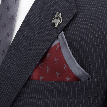 Star Wars Mandalorian Mythosaur Gray Tie, Red Pocket Square, Cufflinks, and Tie Bar Gift Set