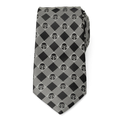 Star Wars Mandalorian Black and Gray Plaid Tie
