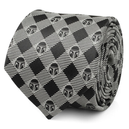 Star Wars Mandalorian Black and Gray Plaid Tie