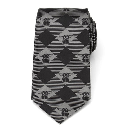 Star Wars Grogu Black Plaid Tie
