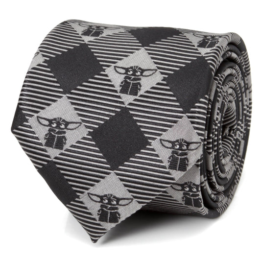 Star Wars Grogu Black Plaid Tie